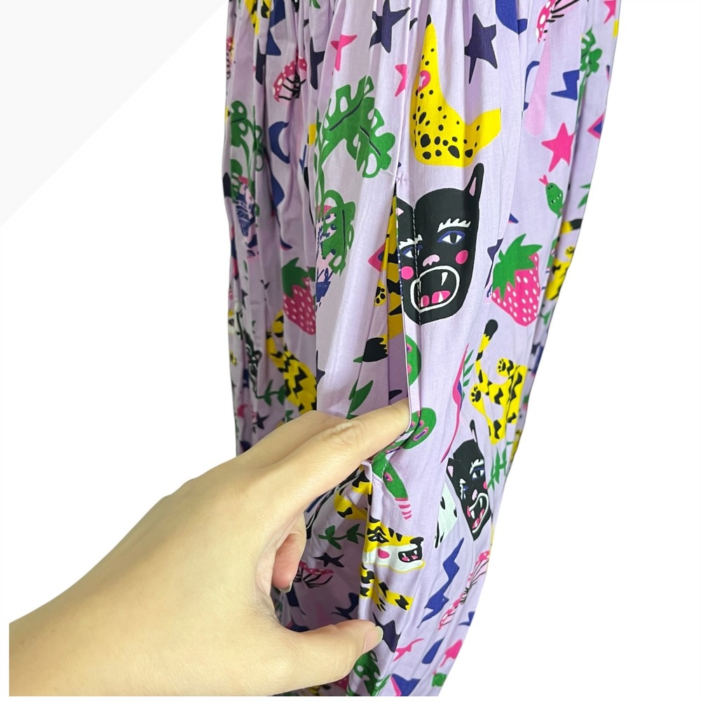 Nooworks Naomi Dress Hasting Print Purple Retro Rayon Midi Sleeveless Medium - Picture 7 of 9